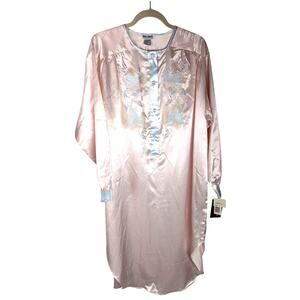 Vtg Lucie Ann II Pink Satin Flannel Nightgown NWT Deadstock Cozy Glam Maxi